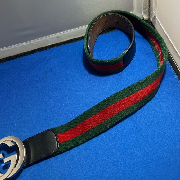 Gucci Web Green & Red Signature Stripe Canvas GG Buckle Belt (411924) 80/32 - Picture 3 of 8